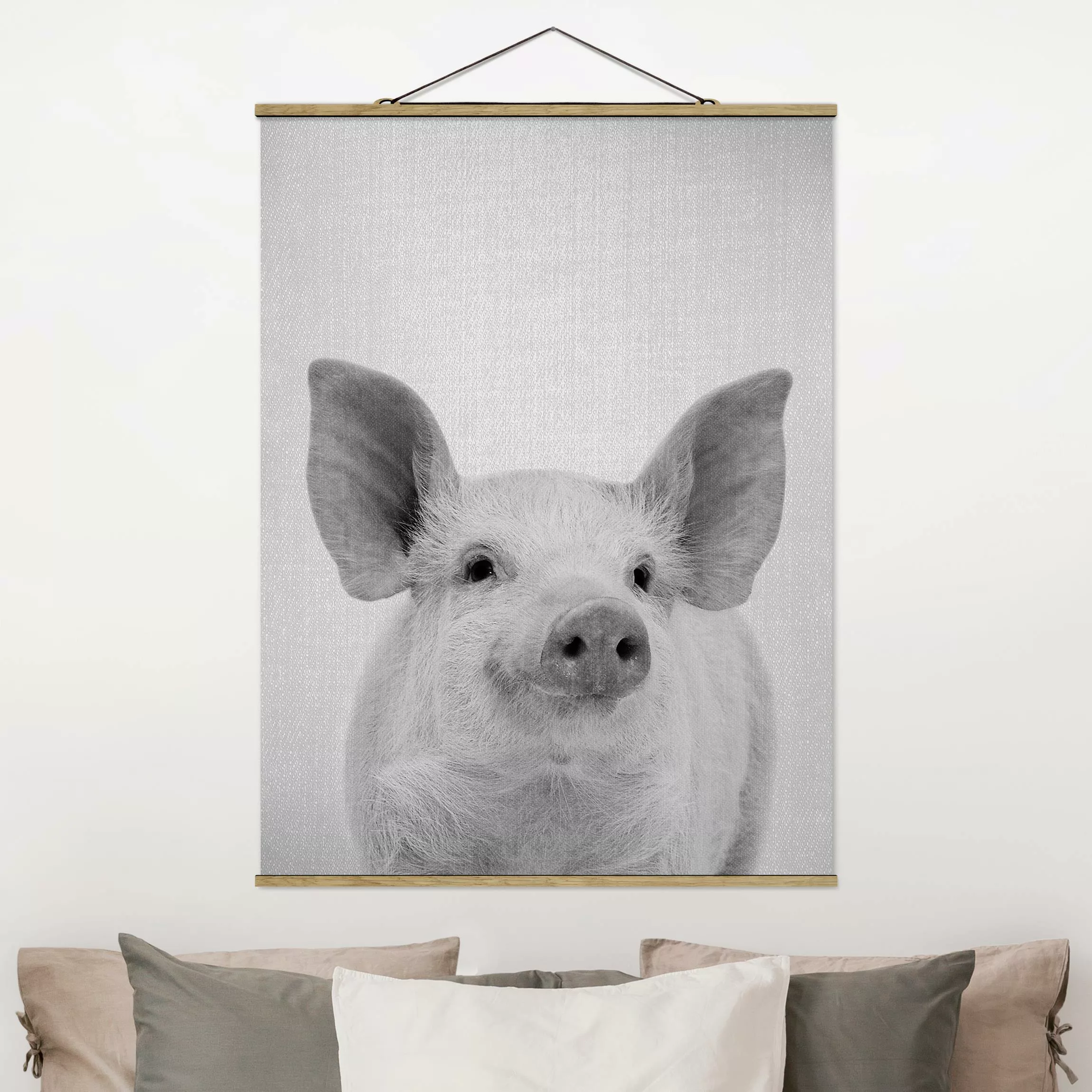 Stoffbild mit Posterleisten Schwein Schorsch Schwarz Weiß günstig online kaufen