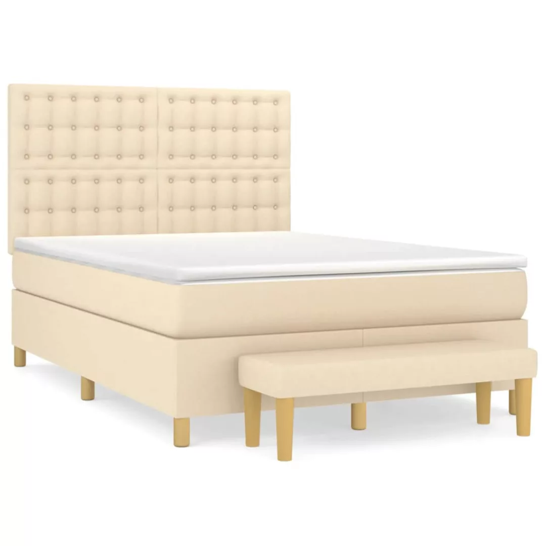 Vidaxl Boxspringbett Mit Matratze Creme 140x200 Cm Stoff günstig online kaufen