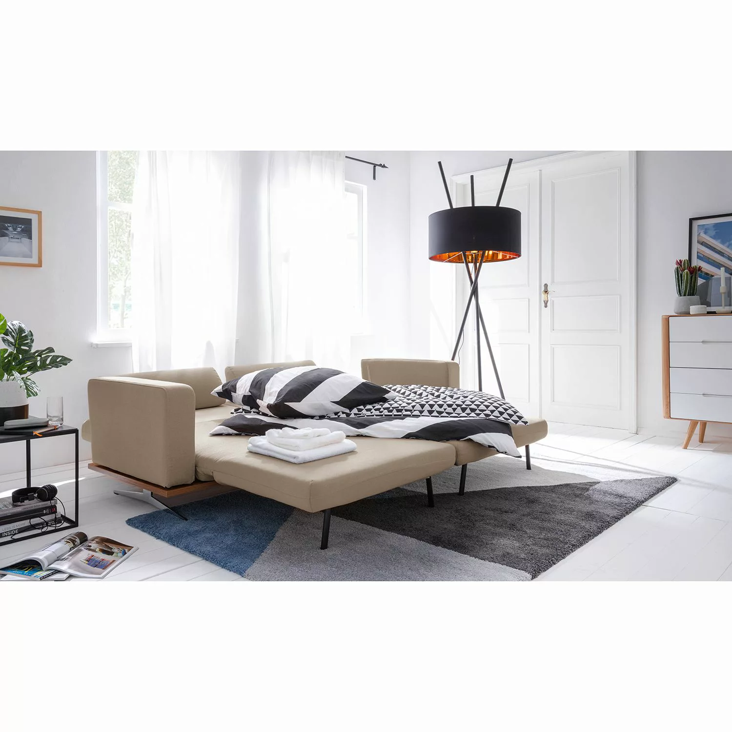home24 Studio Copenhagen Schlafsofa Copperfield II Beige-Grau Webstoff 213x günstig online kaufen