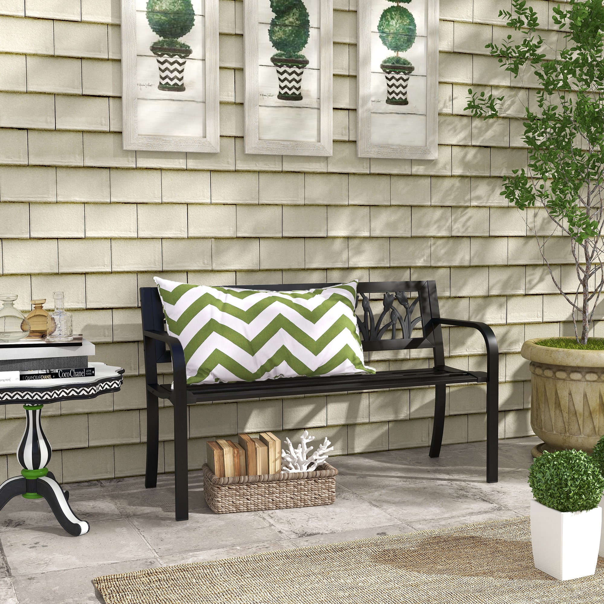 Outsunny Gartenbank aus Stahl, 2-Sitzer Gartenbank mit verziertem Rücken- u günstig online kaufen