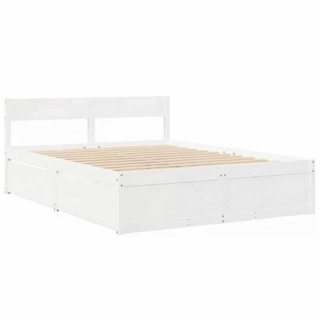 vidaXL Bett Massivholzbett mit Schubladen Weiß 140x200 cm Kiefer günstig online kaufen