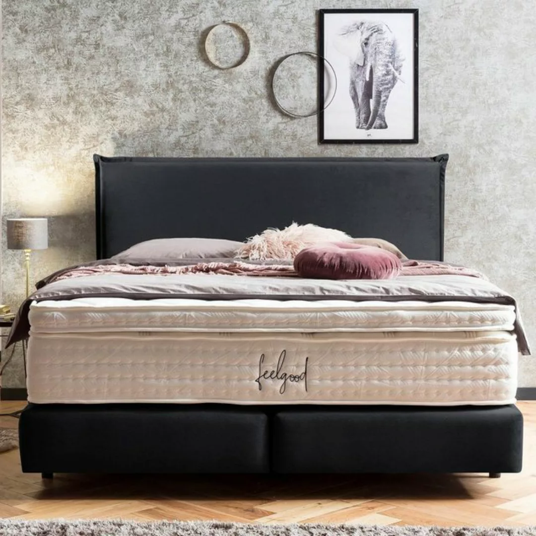 BettCo Boxspringbett London (in Schwarz Samt, 200 x 200 cm), Kopfteil mit B günstig online kaufen