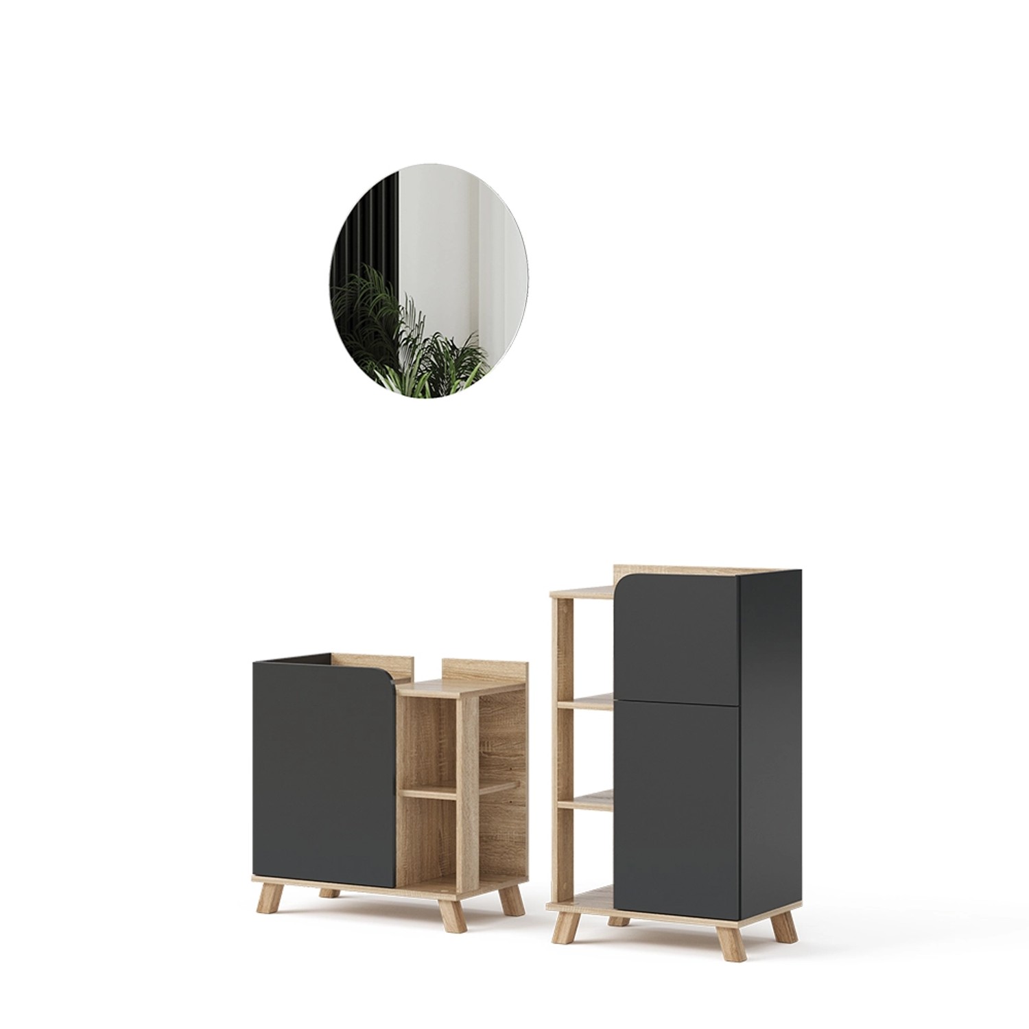 Vicco Badmöbel-Set Karen Sonoma/Anthrazit 3 Teile mit Midischrank günstig online kaufen