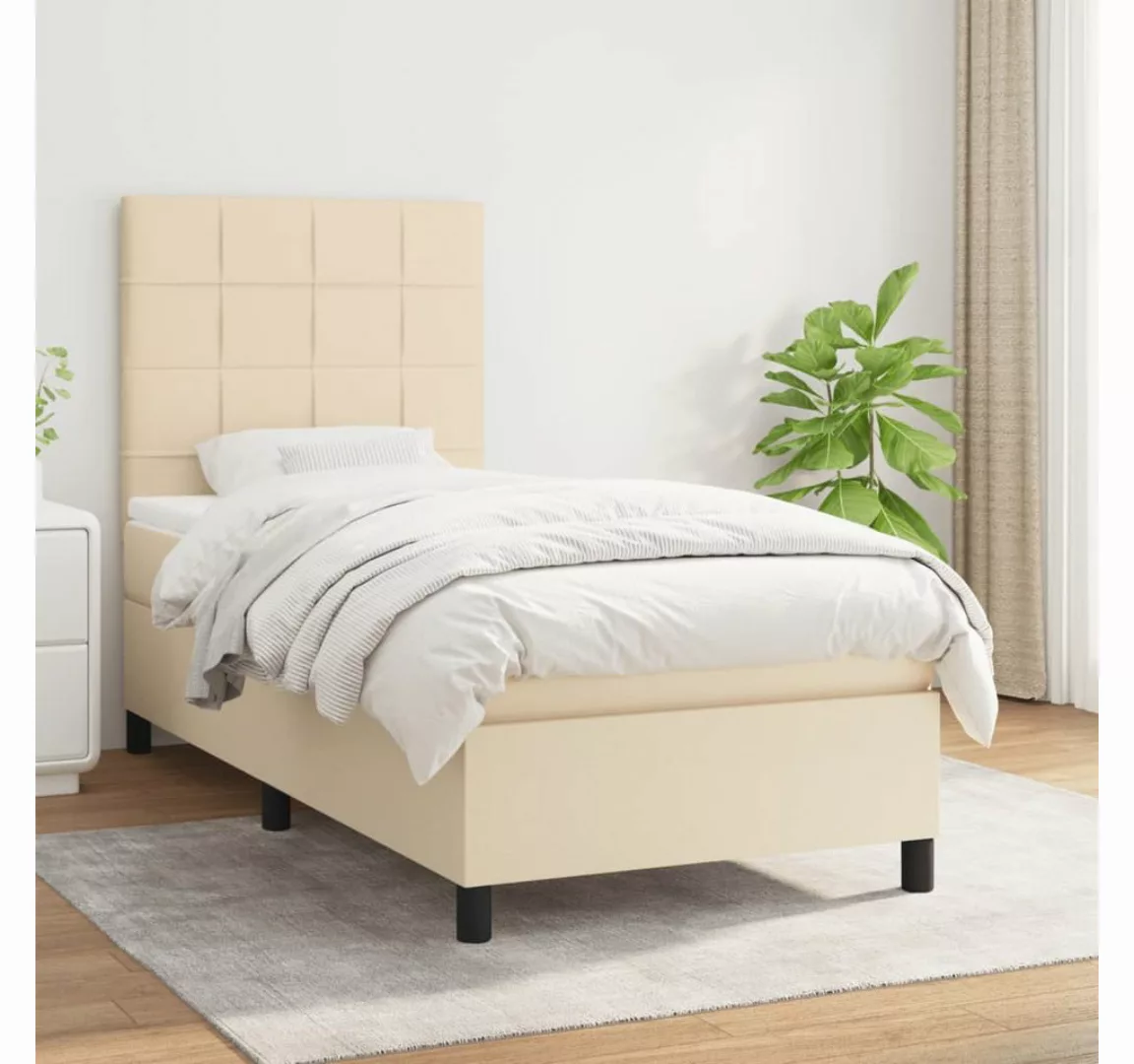 vidaXL Boxspringbett Boxspringbett mit Matratze Creme 90x200 cm Stoff Bett günstig online kaufen