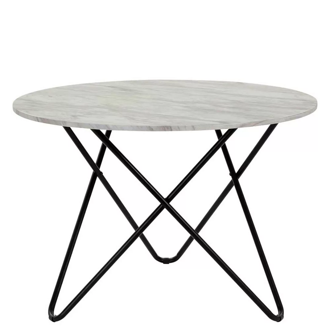 Runder Küchen Tisch in Marmor Optik weiß-grau Metall Dreifußgestell günstig online kaufen
