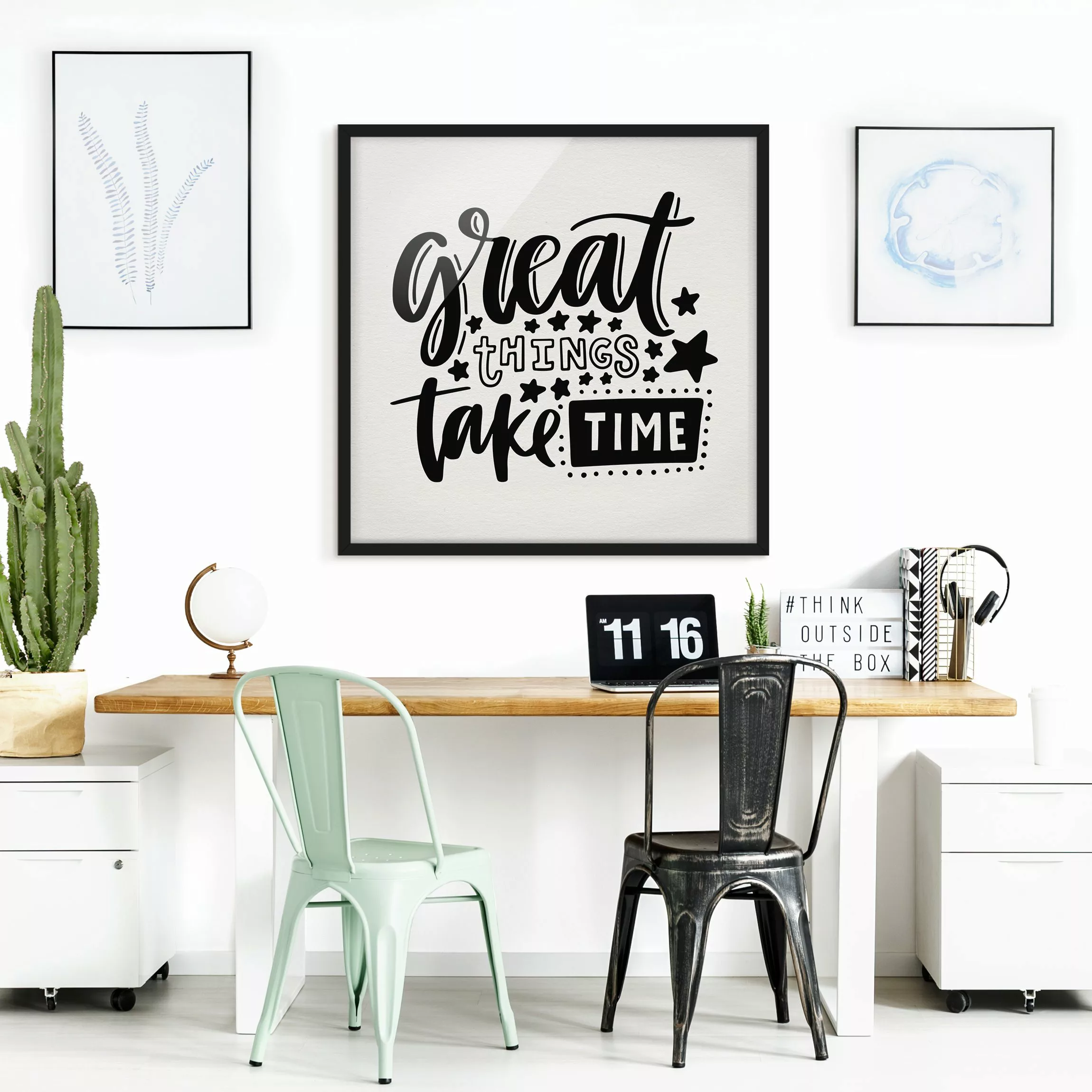 Bild mit Rahmen Spruch - Quadrat Great things take time günstig online kaufen