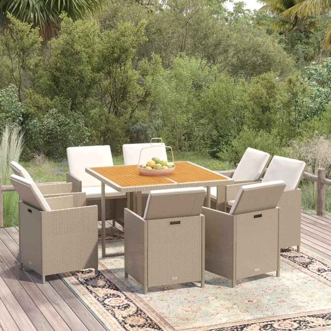 Vidaxl 9-tlg. Garten-essgruppe Mit Kissen Poly Rattan Beige günstig online kaufen