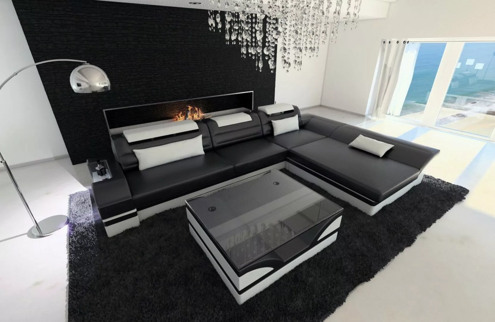 Sofa Dreams Ecksofa Couch Leder Sofa Monza L Form Ledersofa, Couch, mit LED günstig online kaufen