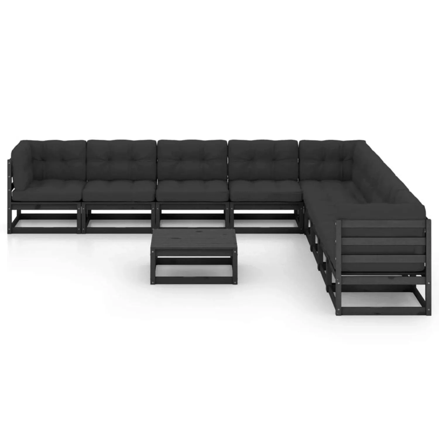 10-tlg. Garten-lounge-set Mit Kissen Schwarz Kiefer Massivholz günstig online kaufen