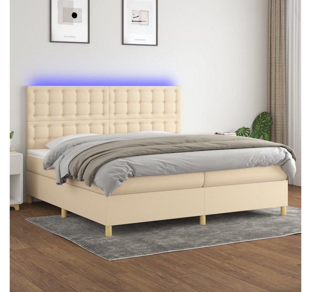 vidaXL Boxspringbett (200 x 200 cm, Knopfheftung Parallel, Creme), mit LED günstig online kaufen