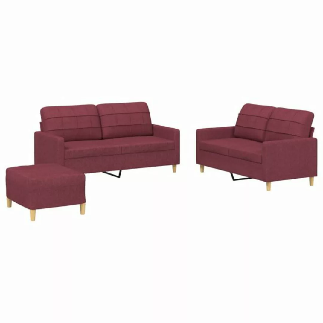 vidaXL Sofa, 3-tlg. Sofagarnitur mit Kissen Weinrot Stoff günstig online kaufen