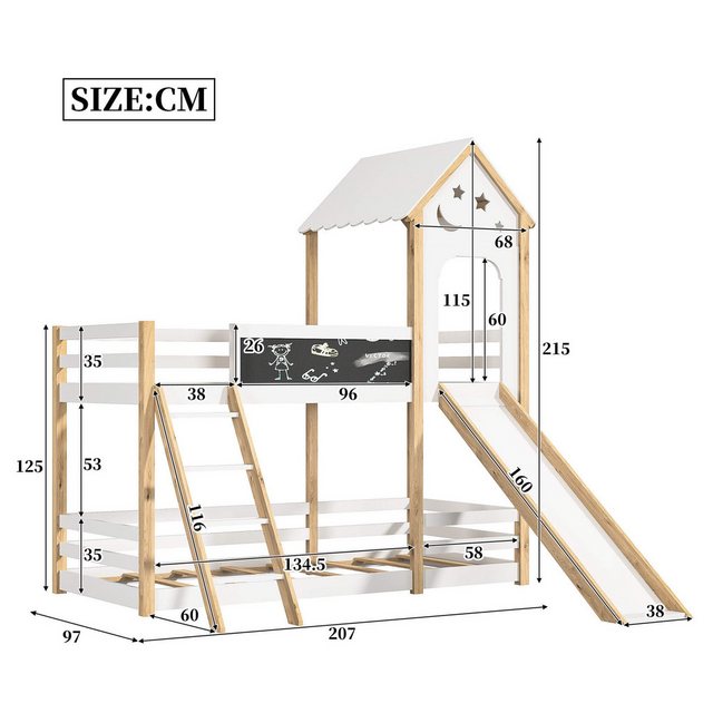 Furnishings Home Etagenbett 90x200cm Holzbett mit Treppe Rutsche und Zeiche günstig online kaufen