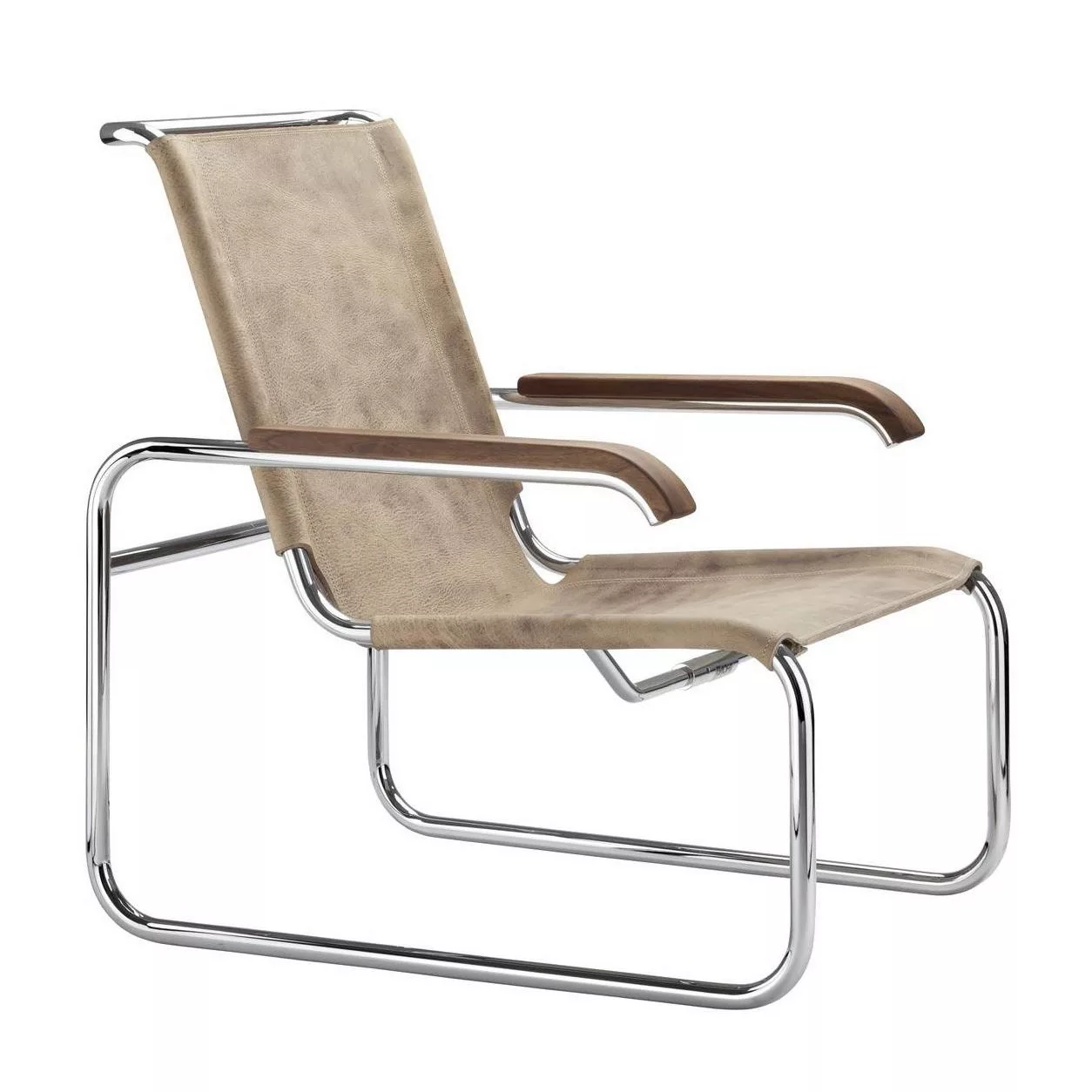 Thonet - S 35 L Pure Materials Sessel Büffelleder - braun/Büffelleder/Armle günstig online kaufen