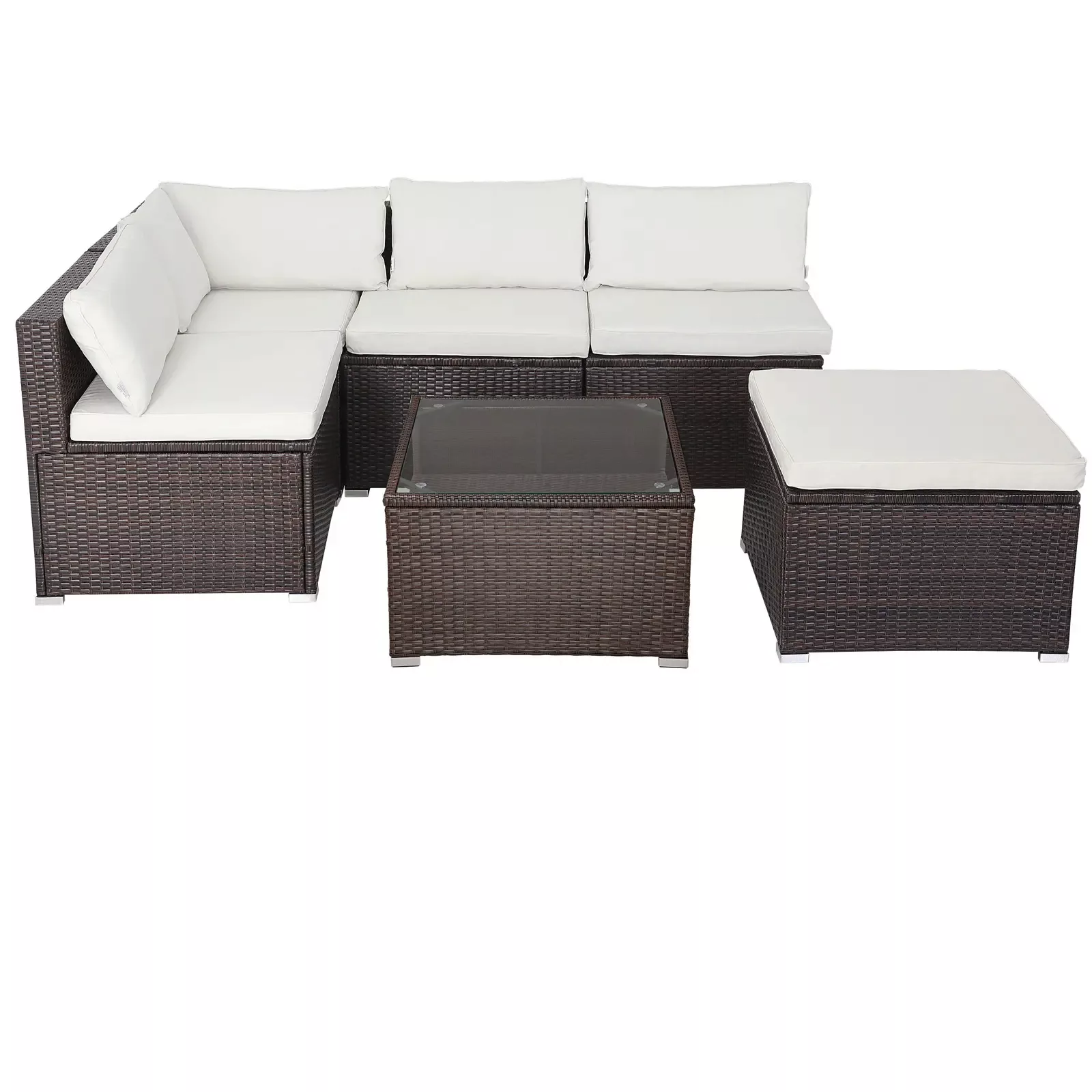 Polyrattan Ecklounge Braun/Creme dicke Rückenpolster günstig online kaufen