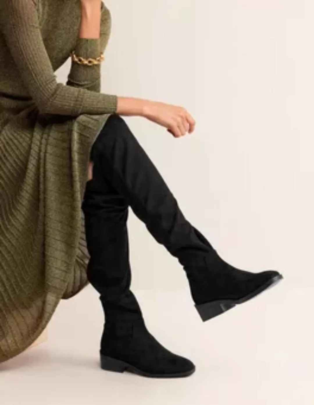 Overknee-Stiefel aus Stretch-Material Damen Boden, Schwarz günstig online kaufen