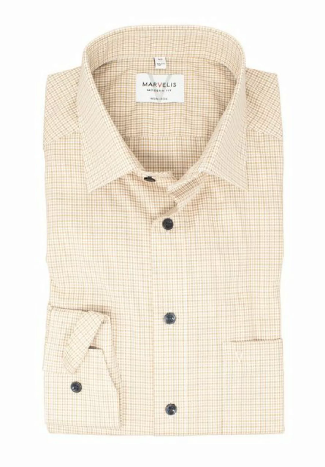 MARVELIS Businesshemd Businesshemd - Modern Fit - Langarm - Kariert - Beige günstig online kaufen