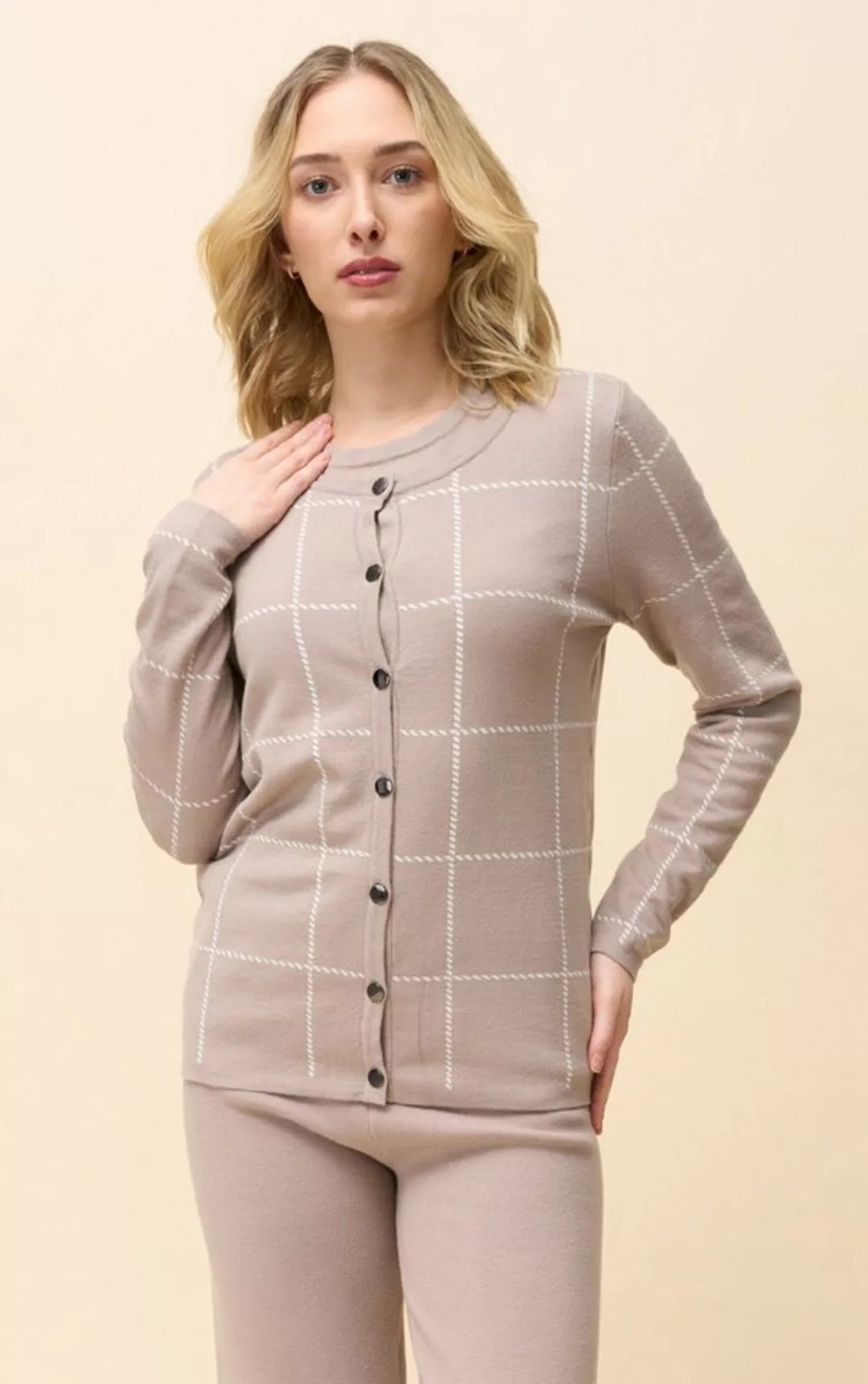 Passioni Cardigan Twinset mit dezentem Karomuster günstig online kaufen