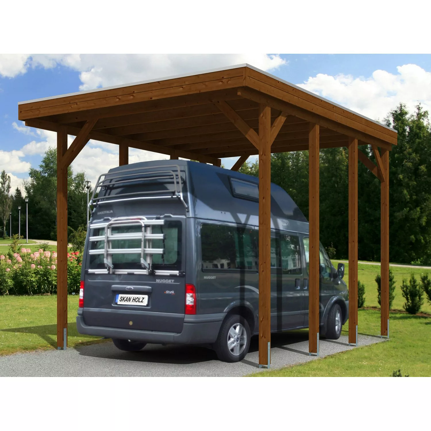 Skan Holz Carport Friesland Caravan 397 cm x 555 cm Nussbaum günstig online kaufen