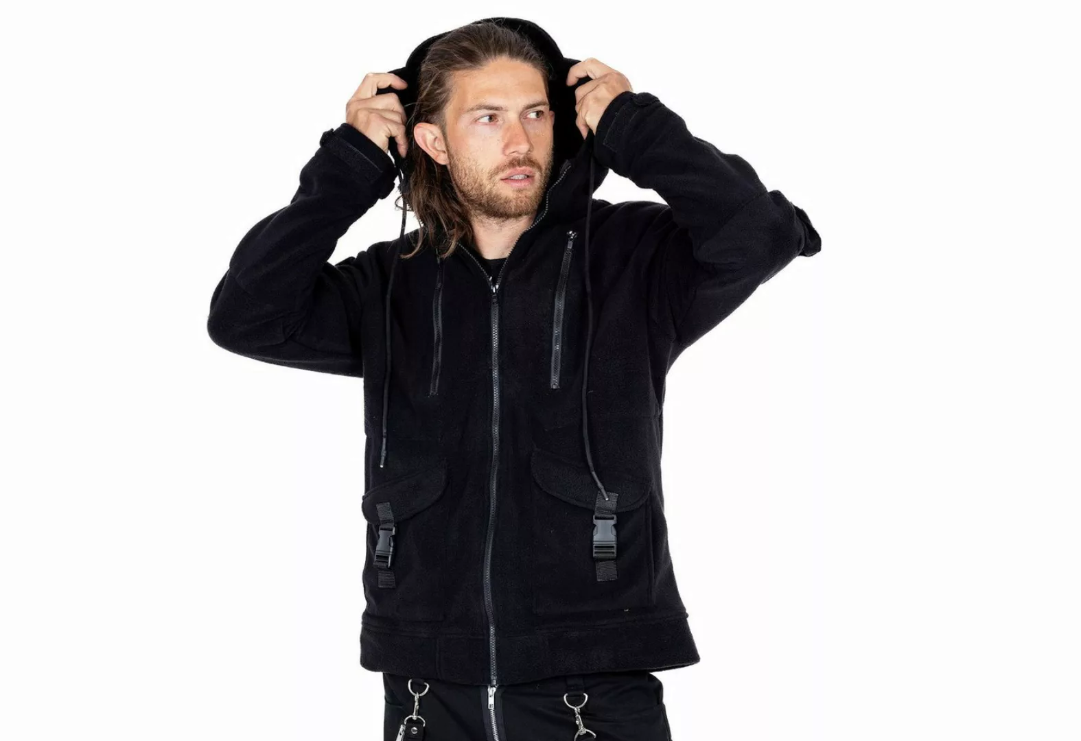 Chemical Black Blouson Troy Fleecjacke Gothic Flauschig Zip Taschen Hoodie günstig online kaufen