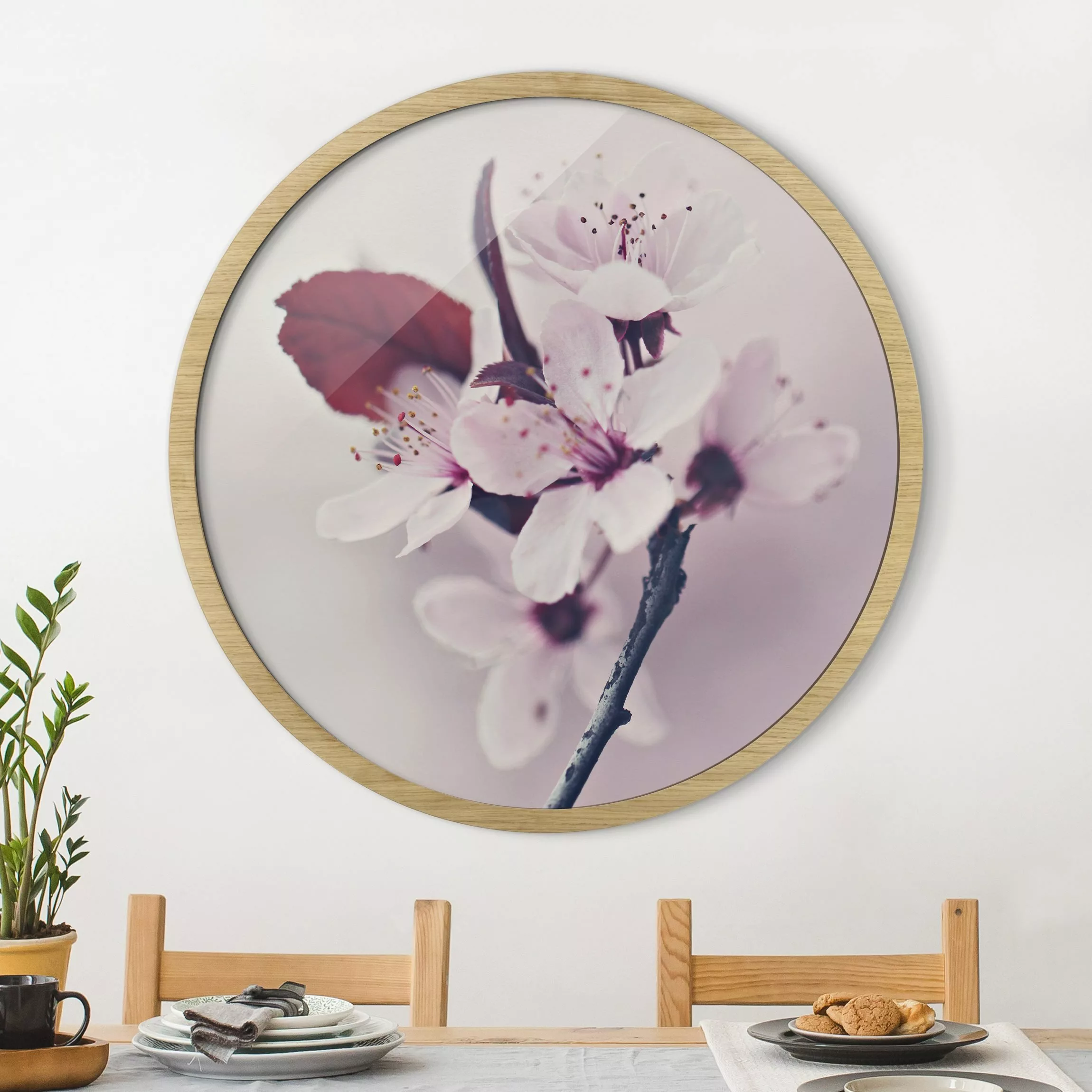 Rundes Gerahmtes Bild Kirschblütenzweig Altrosa günstig online kaufen