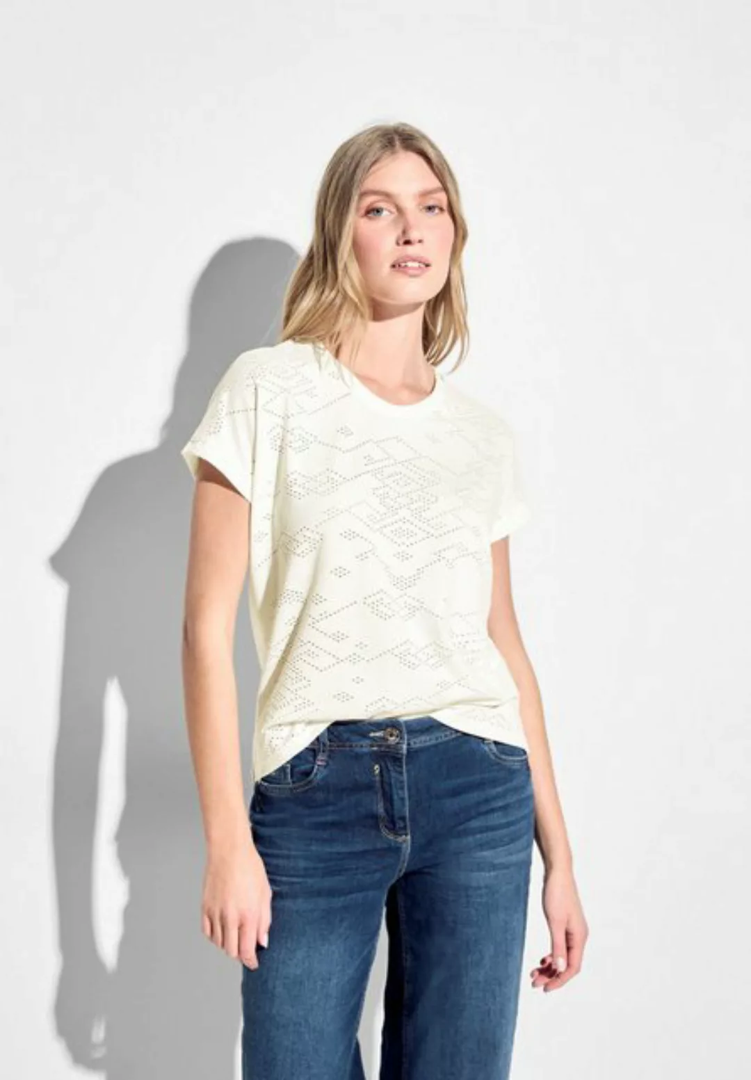 Cecil T-Shirt mit Lochmuster in Ornamentform günstig online kaufen