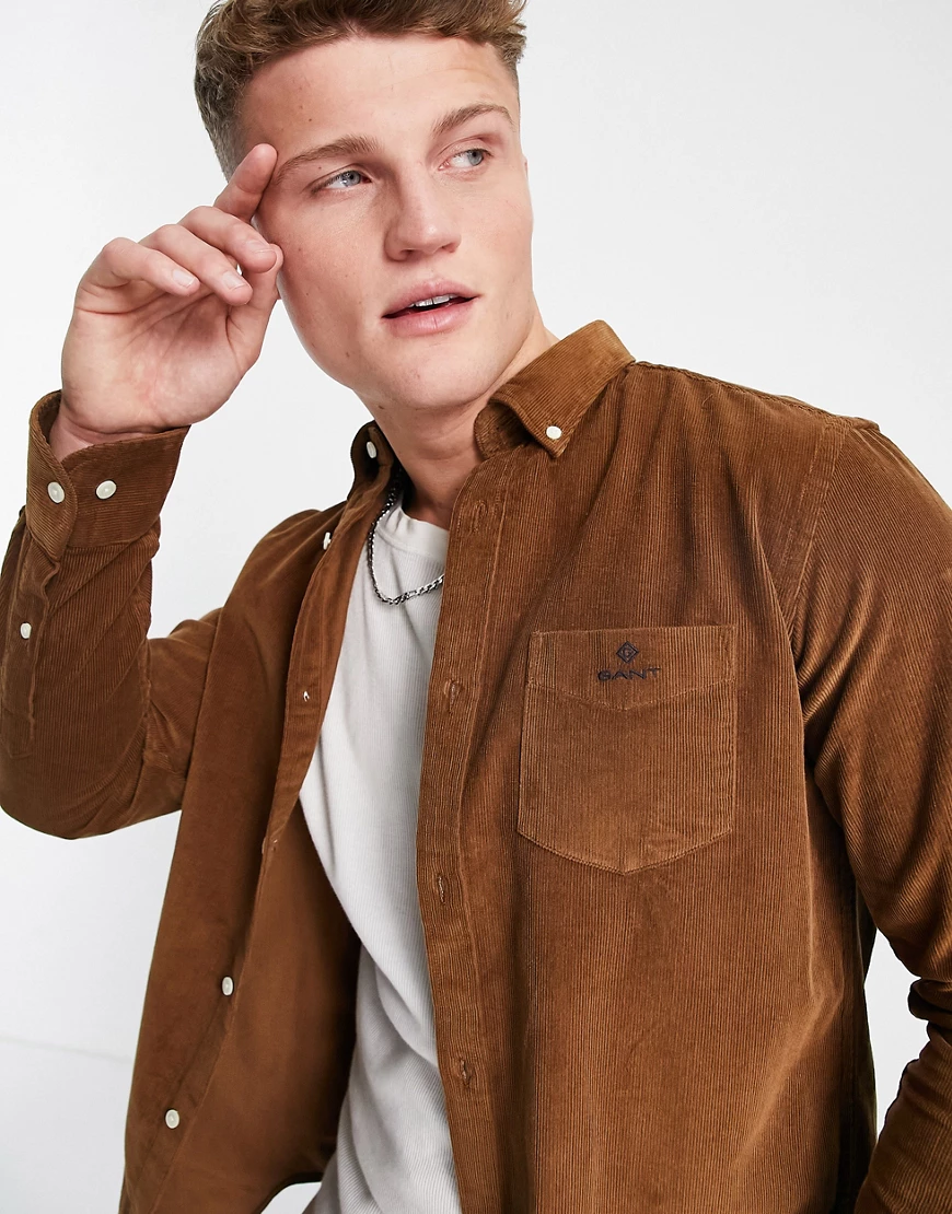 GANT – Cord-Hemd in normaler Passform mit Buttondown-Kragen und Logo in Wal günstig online kaufen