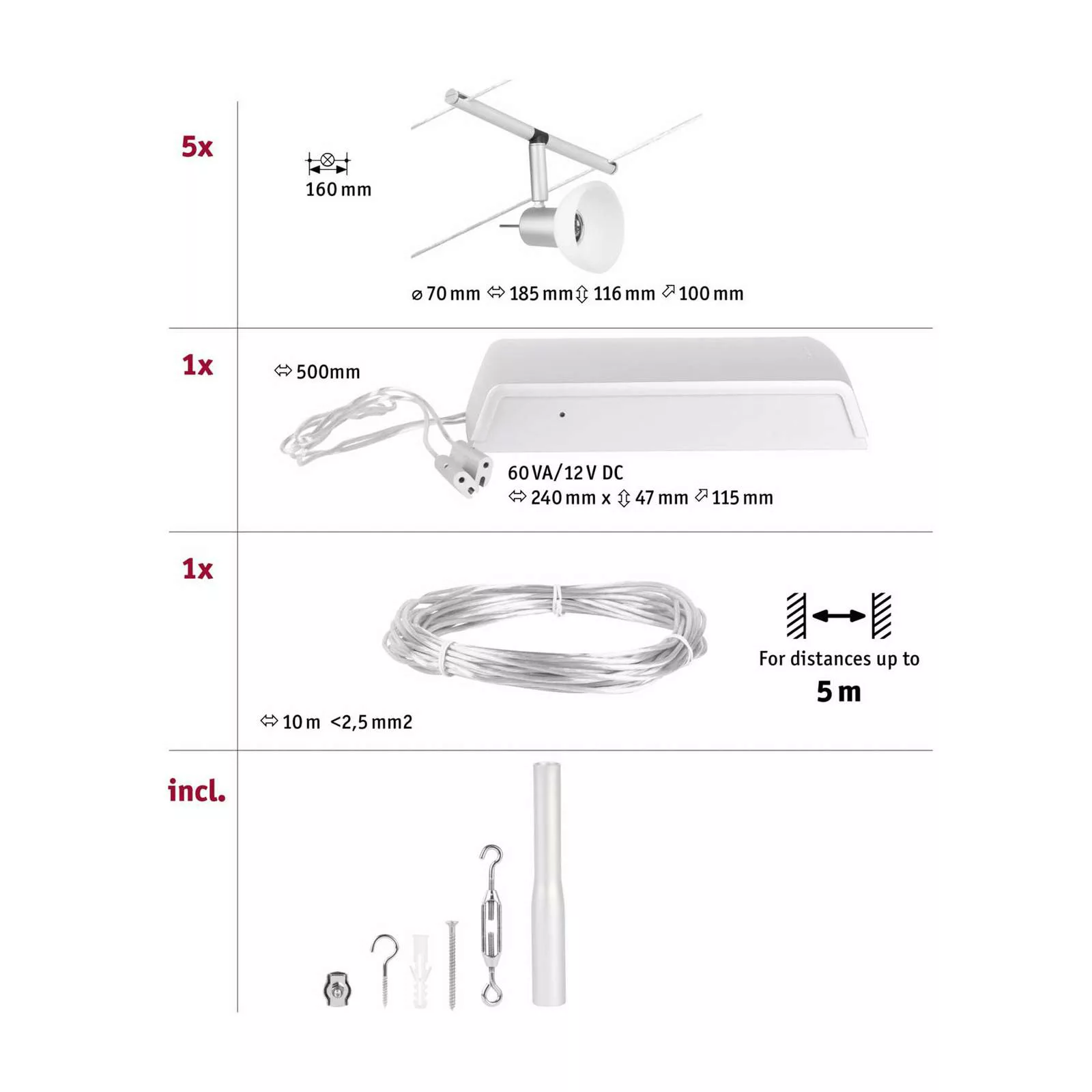 Paulmann Wire Sheela Seilsystem, 5-fl. 5 m chrom günstig online kaufen