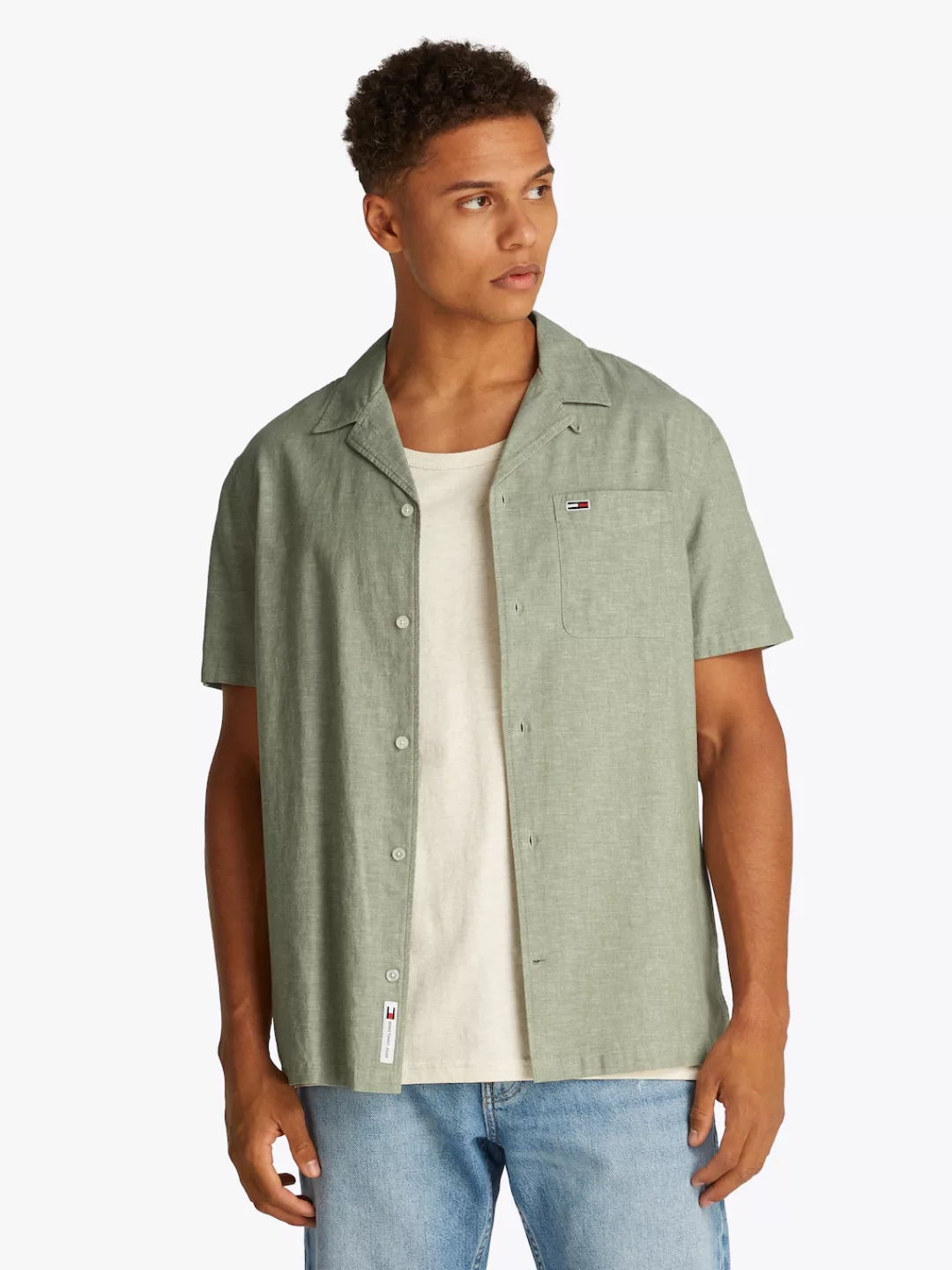 Tommy Jeans Plus Kurzarmhemd "TJM LINEN BLEND CAMP SS EXT", Mit V-Ausschnit günstig online kaufen