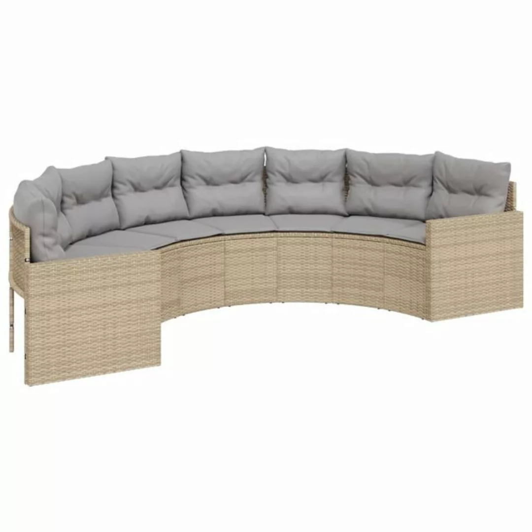 vidaXL Loungesofa Gartensofa mit Kissen Halbrund Beige Poly-Rattan, 1 Teile günstig online kaufen