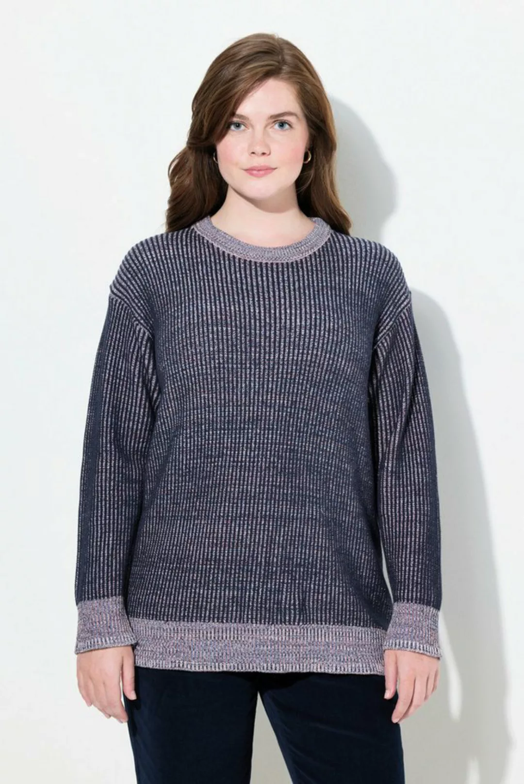 Ulla Popken Strickpullover Pullover Strickmuster Rundhals Langarm günstig online kaufen