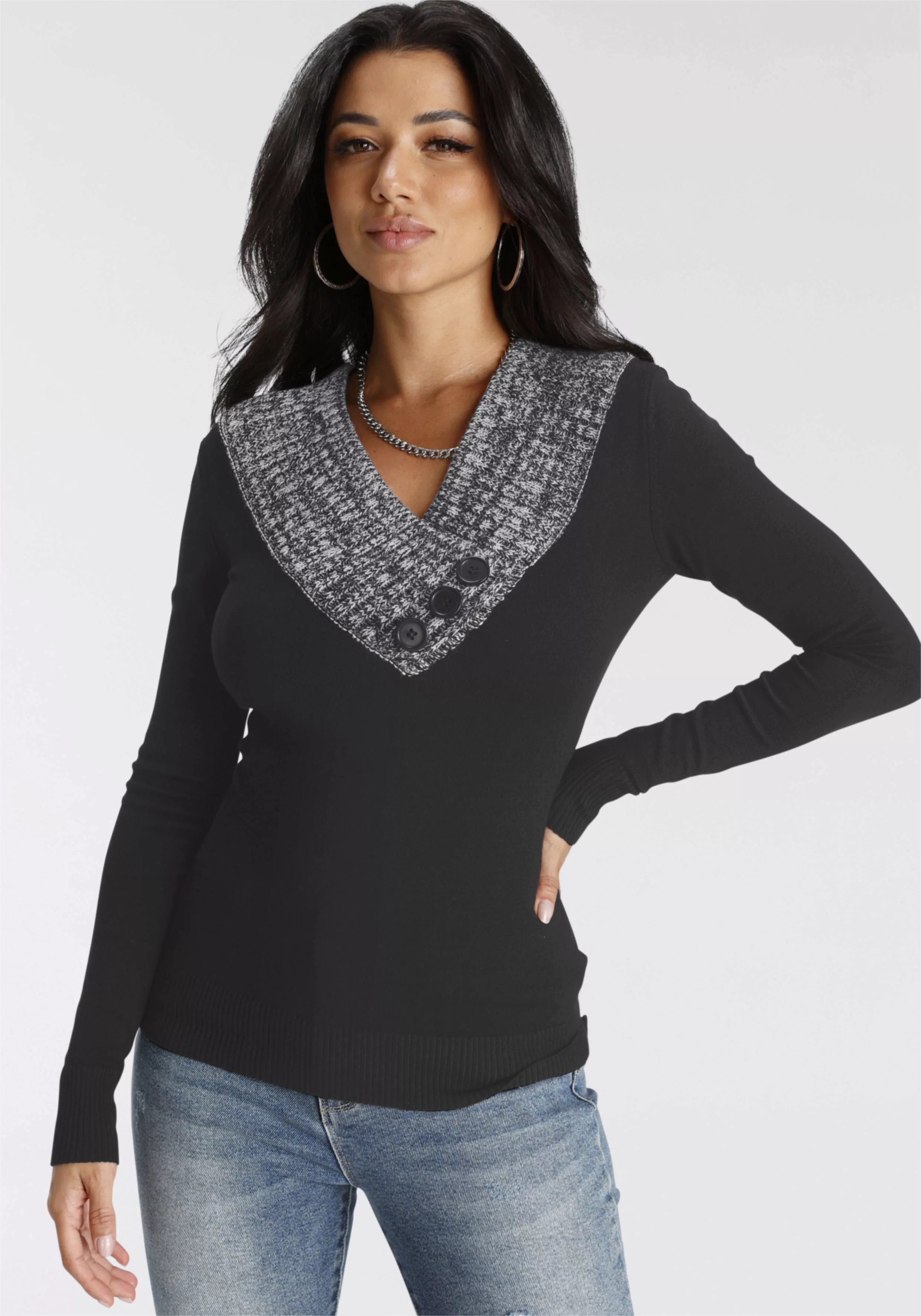 Melrose Strickpullover mit Kontrastkragen günstig online kaufen