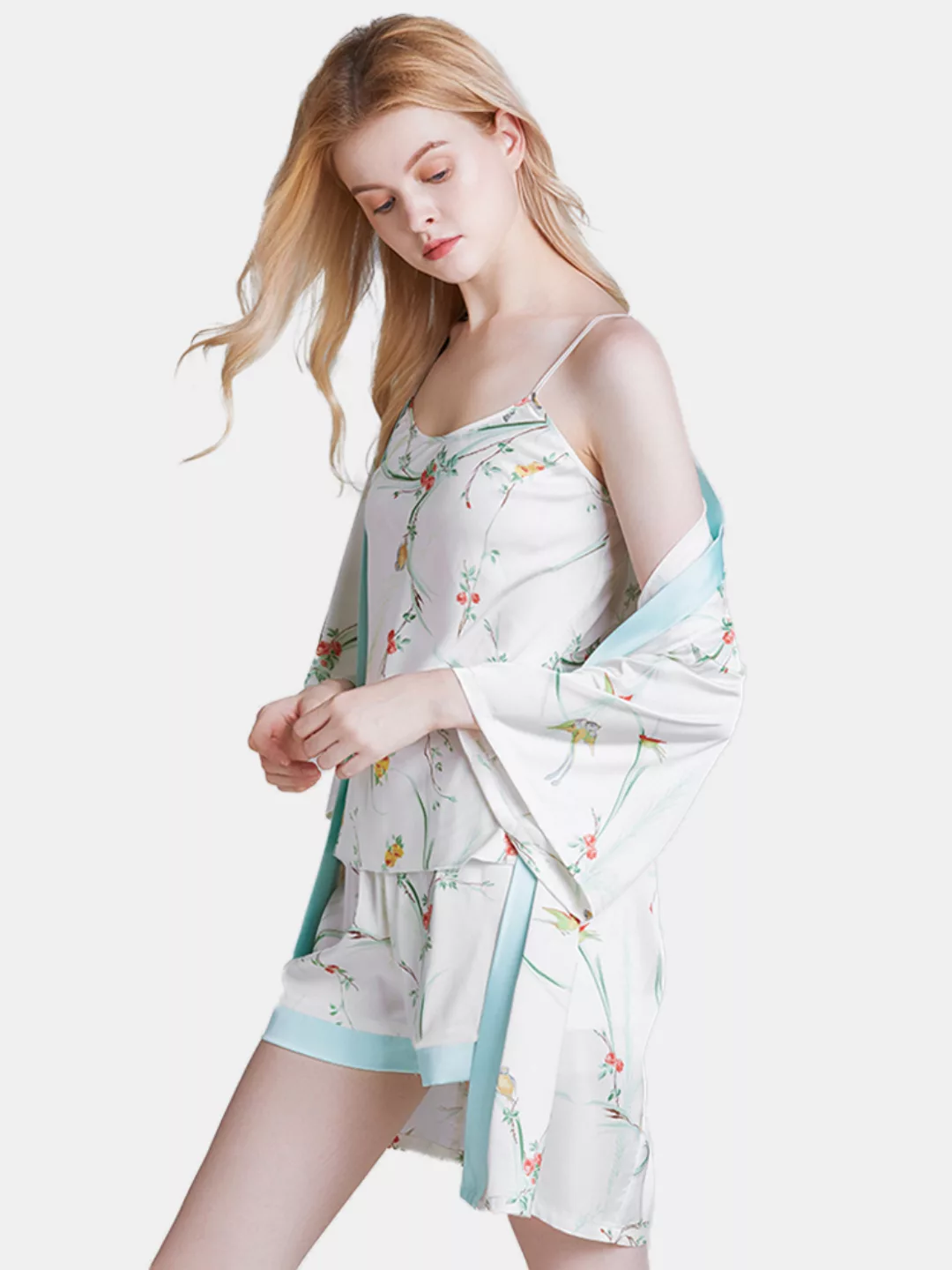 Damen Pyjamas Set Floral Silk Soft Dreiteilige Nachtwäsche für zu Hause günstig online kaufen