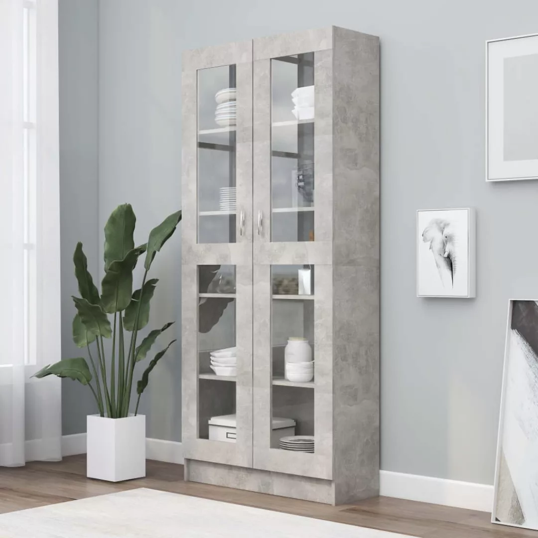 vidaXL Kleiderschrank Bücherschrank Vitrinenschrank Vitrine Betongrau 82,5x günstig online kaufen