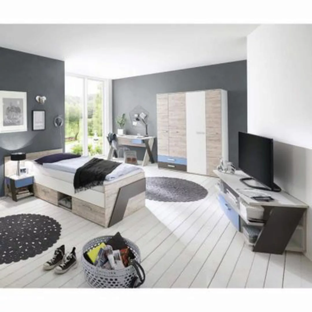 Lomadox Jugendzimmer Set 5-teilig mit KleiderschrankLEEDS-10 in Sandeiche N günstig online kaufen