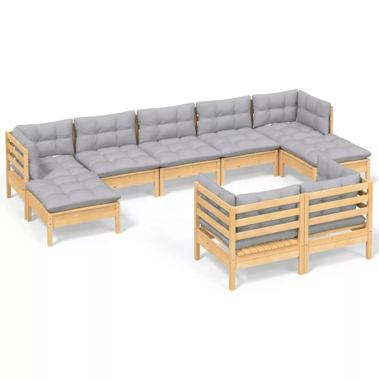 vidaXL 9-tlg Garten-Lounge-Set mit Grauen Kissen Kiefer Massivholz Modell 1 günstig online kaufen