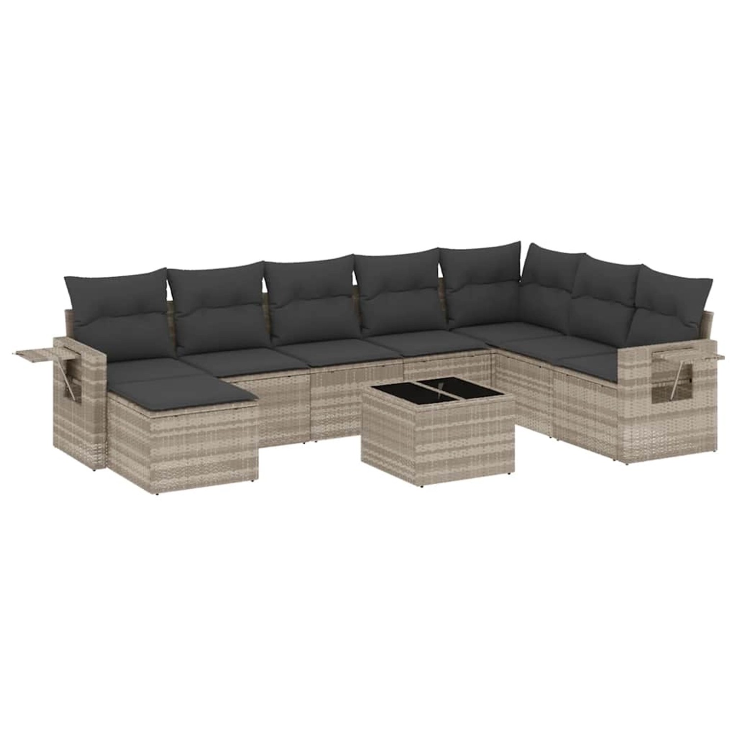 vidaXL 9-Tlg Garten-Sofagarnitur mit Kissen Hellgrau Poly Rattan 3220571 günstig online kaufen