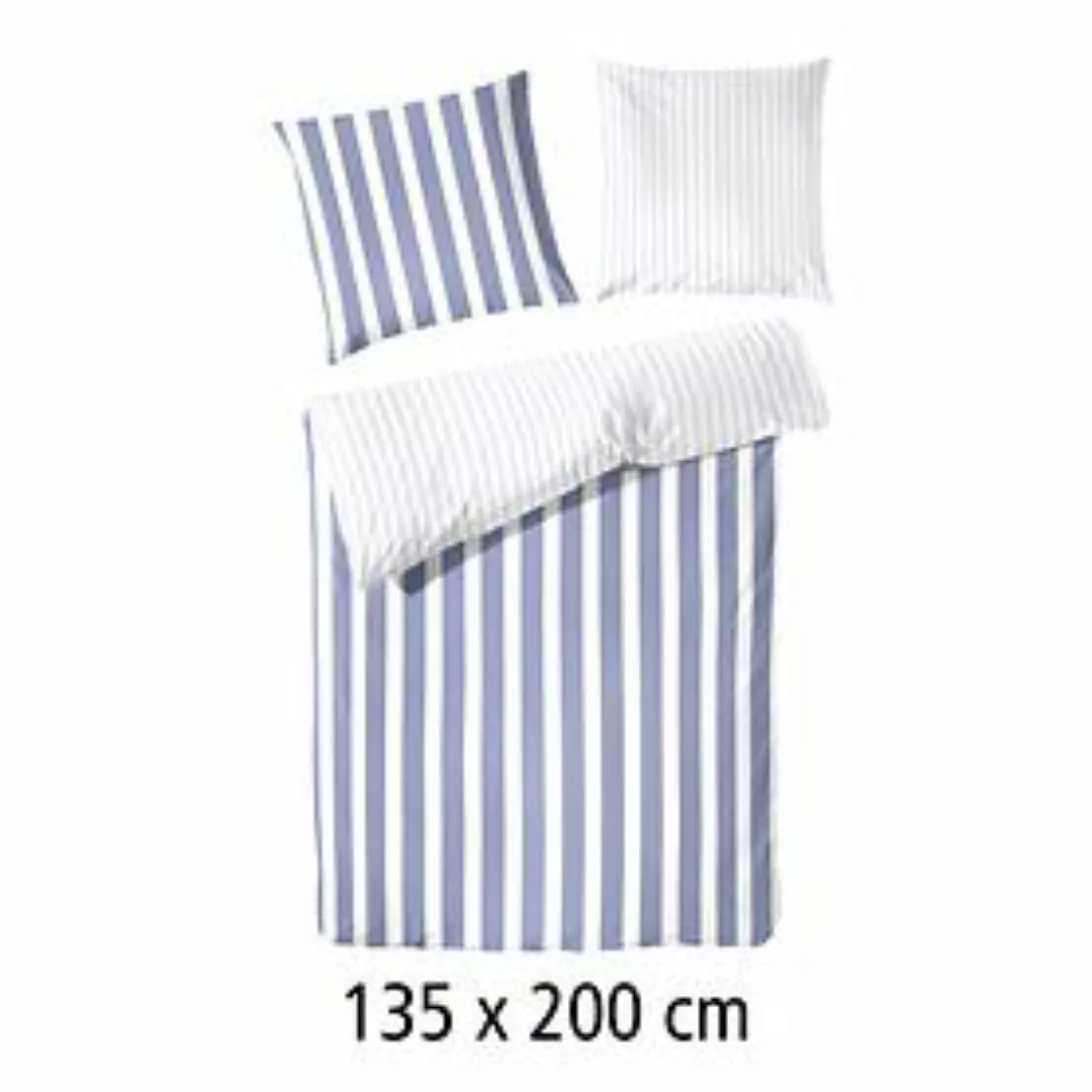 Perkal-Bettwäsche gestreift Blau-weiß 135x200cm günstig online kaufen