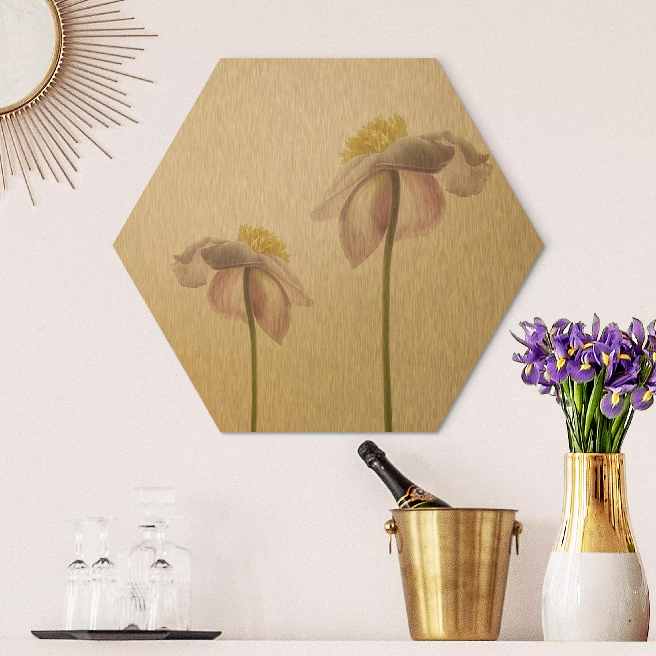 Hexagon-Alu-Dibond Bild Blumen Rosa Anemonenblüten günstig online kaufen