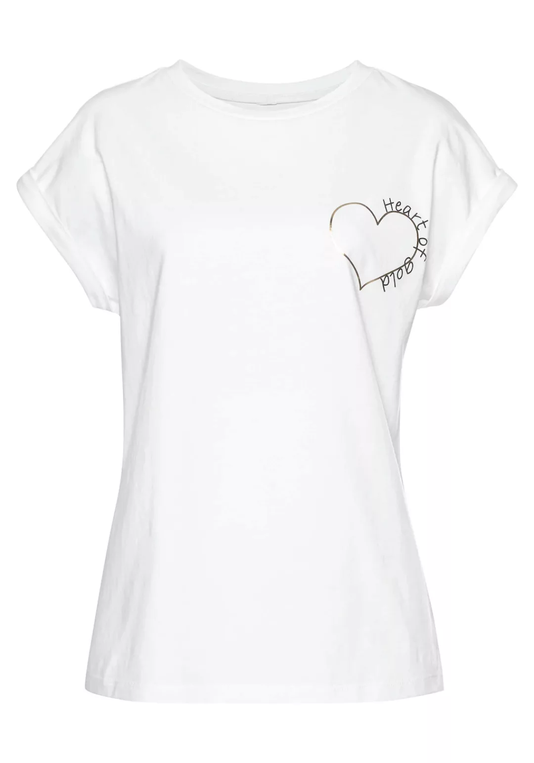 LASCANA T-Shirt mit glänzendem Print, Kurzarmshirt aus Baumwolle günstig online kaufen