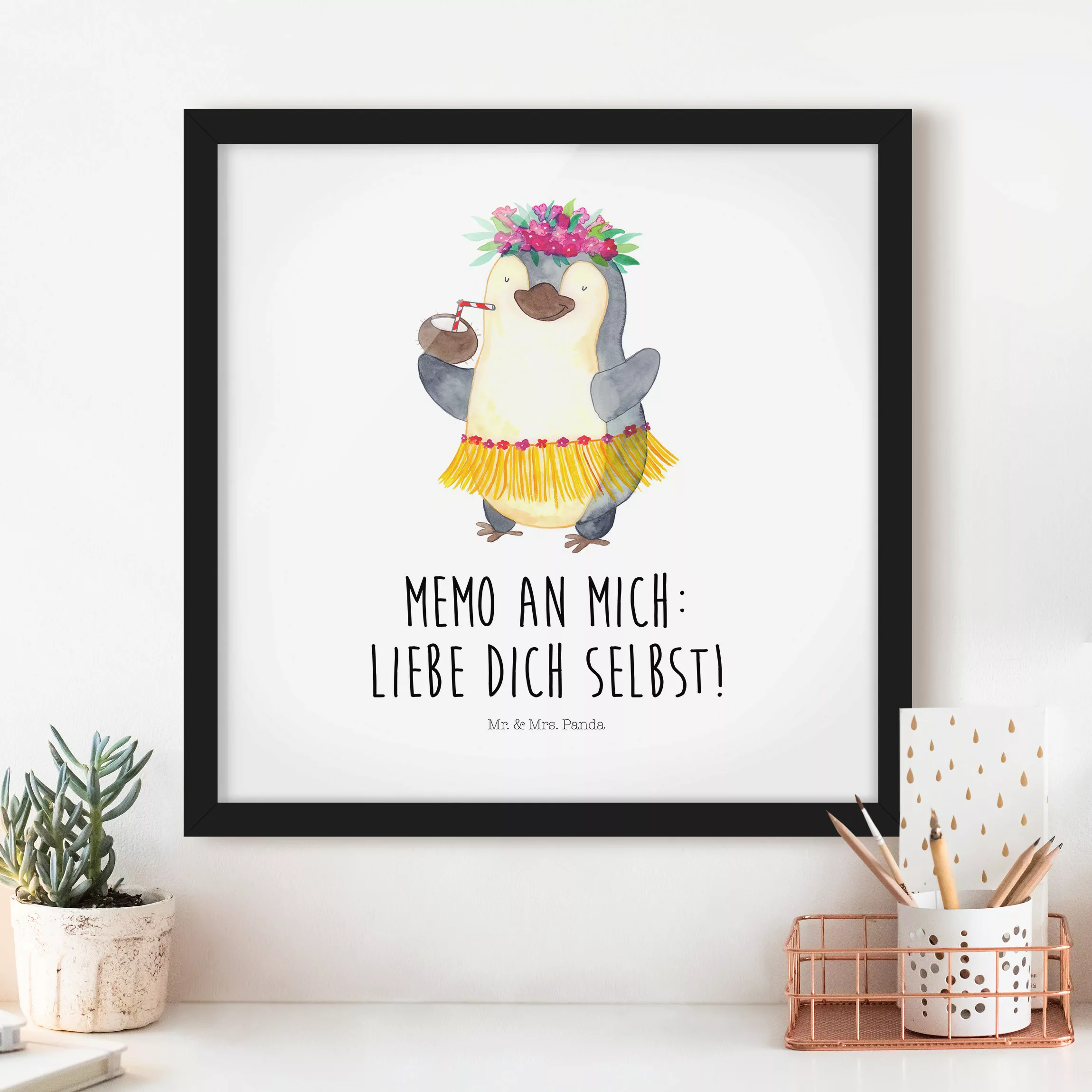 Bild mit Rahmen Mr. & Mrs. Panda - Pinguin - Liebe Dich selbst günstig online kaufen