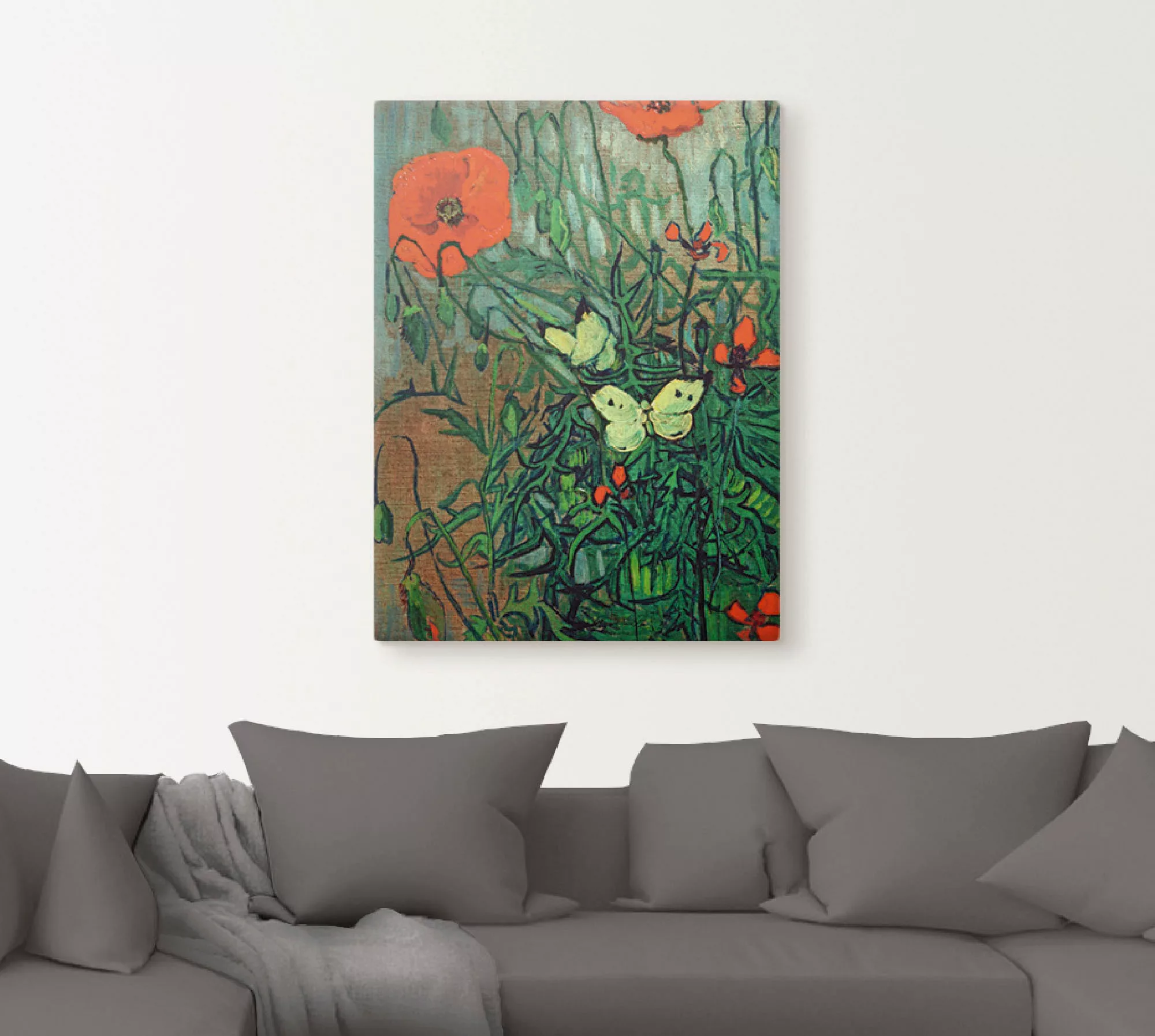 Artland Leinwandbild "Schmetterlinge auf Mohnblüten", Blumen, (1 St.), auf günstig online kaufen
