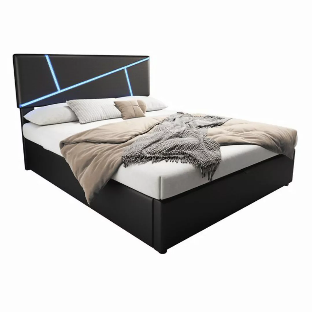 BlingBin Polsterbett Doppelbett mit LED-Lichtleisten, Hydraulisches Funktio günstig online kaufen