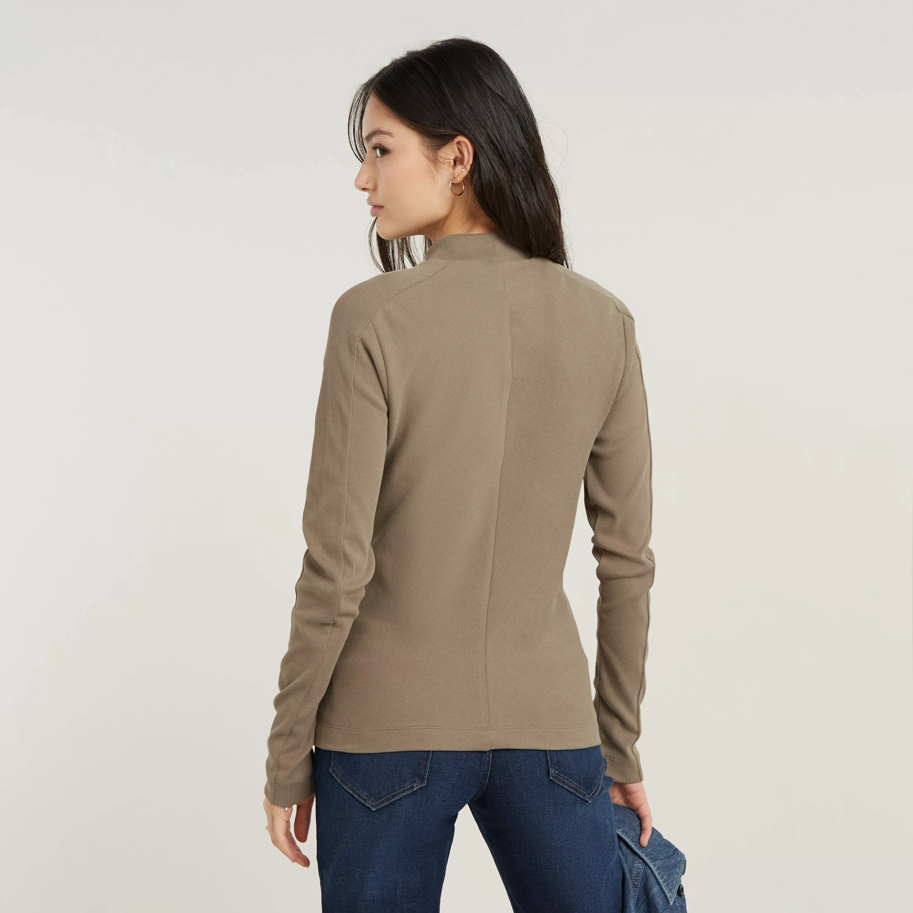 G-STAR Longsleeve Rib Mock Top mit Markenschriftzug am Kragen günstig online kaufen