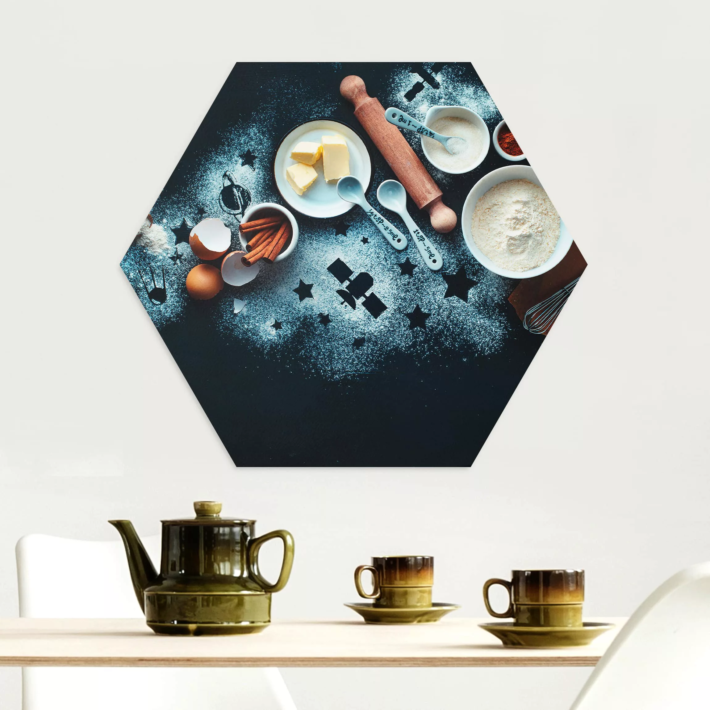 Hexagon-Alu-Dibond Bild Küche Backen für Sterngucker günstig online kaufen