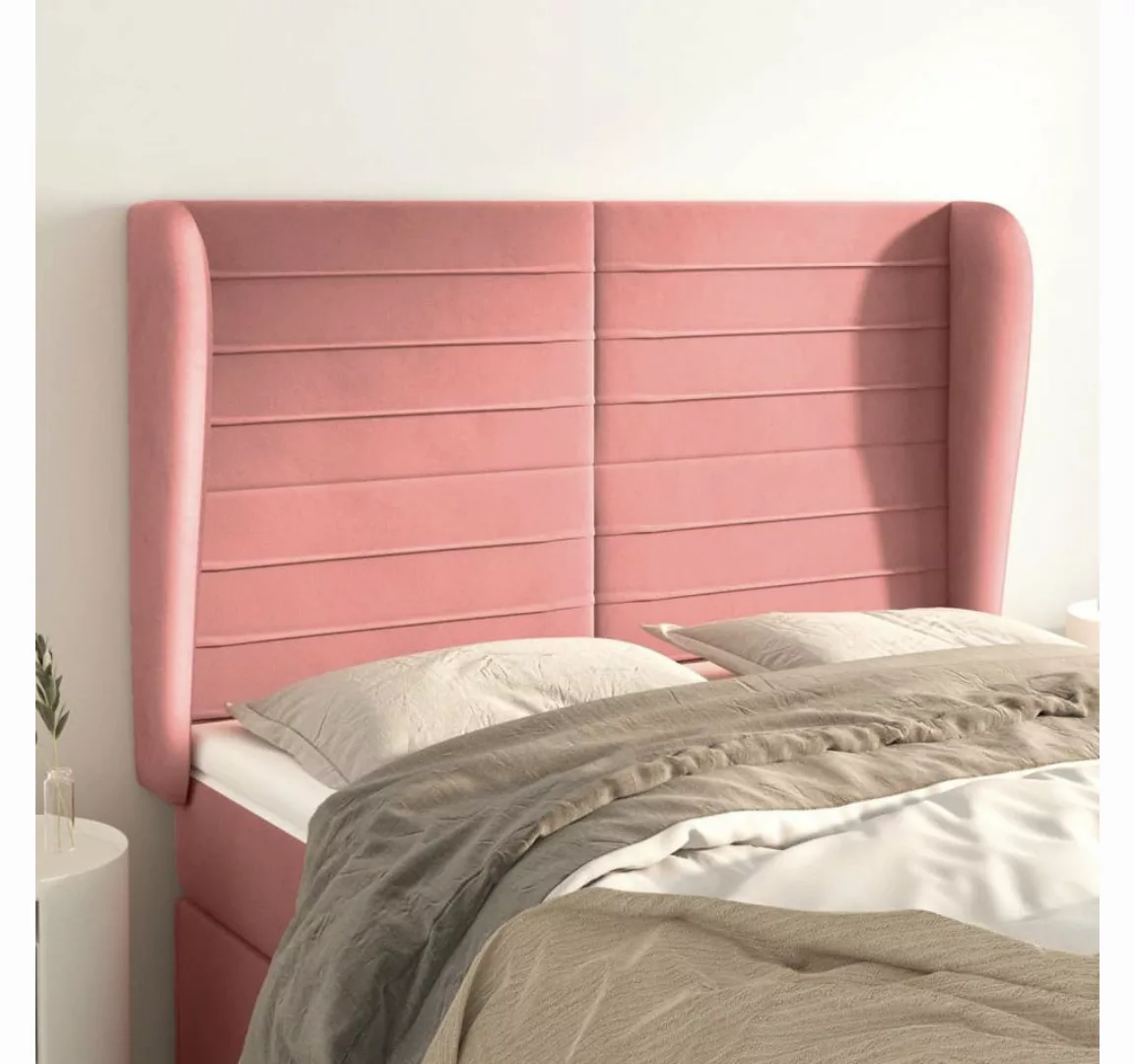 vidaXL Bett, Kopfteil mit Ohren Rosa 147x23x118/128 cm Samt günstig online kaufen