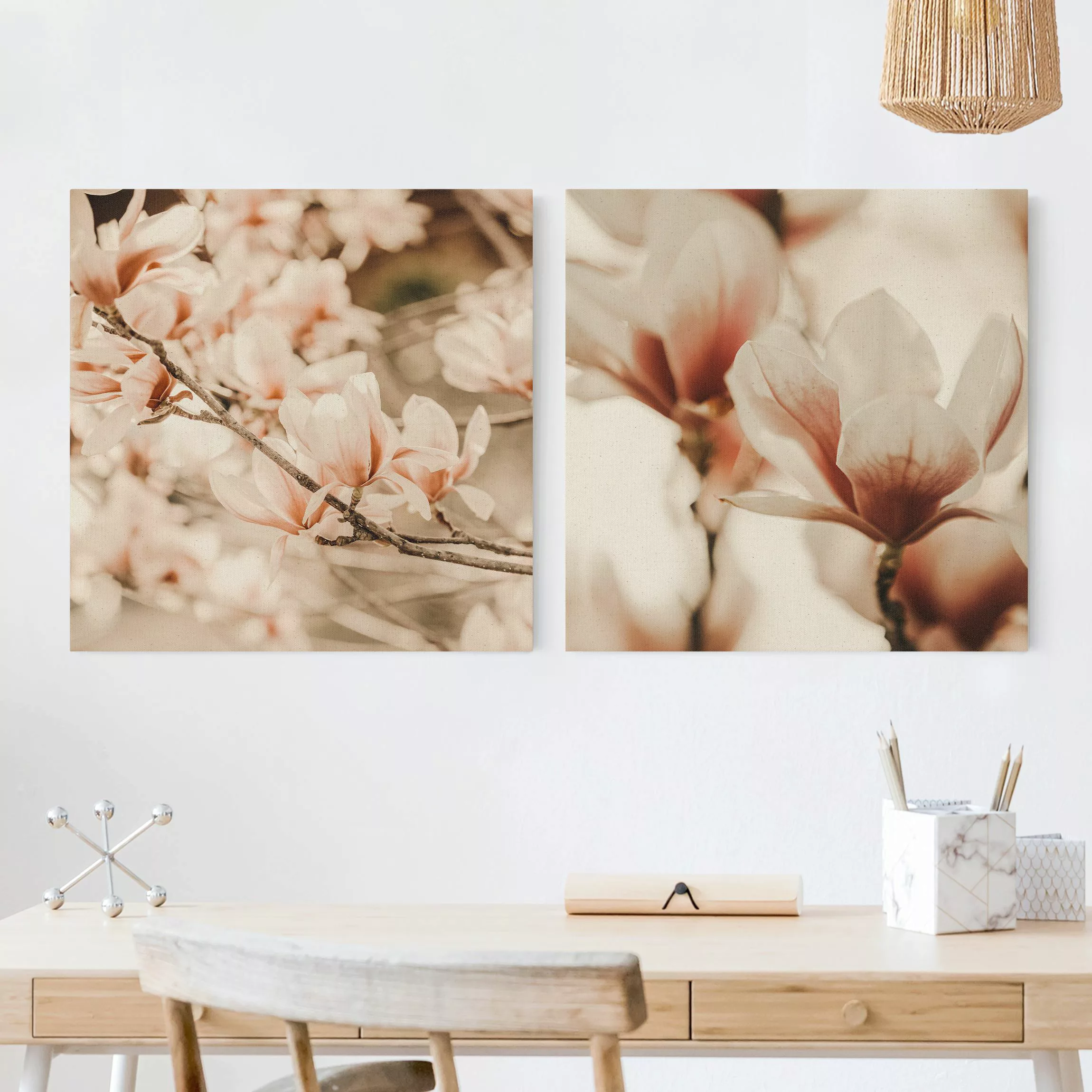 Leinwandbild 2-teilig Magnolienblüten Set günstig online kaufen