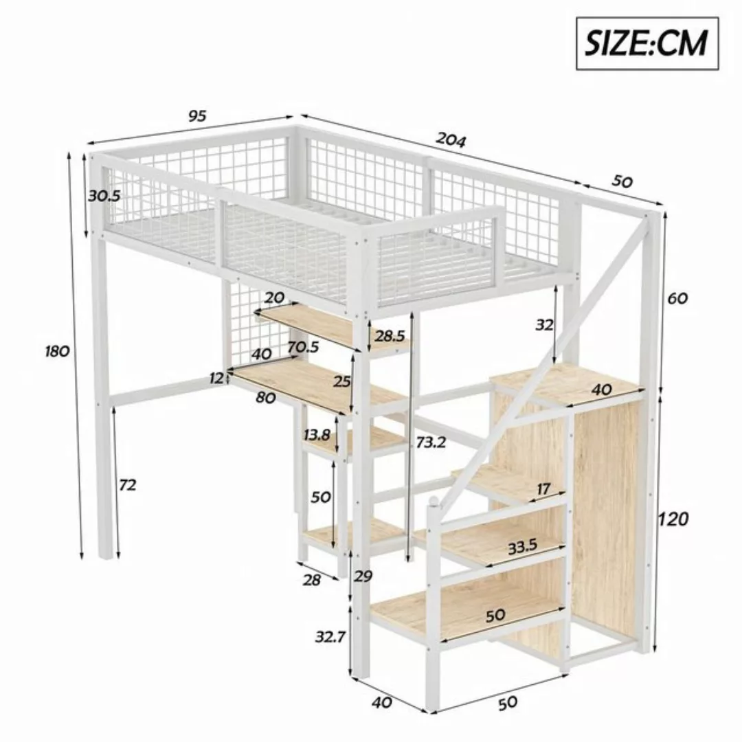 Odikalo Kinderbett Hochbett 90/140x200 Leiter Eisenrahmen Kleiderschrank Co günstig online kaufen