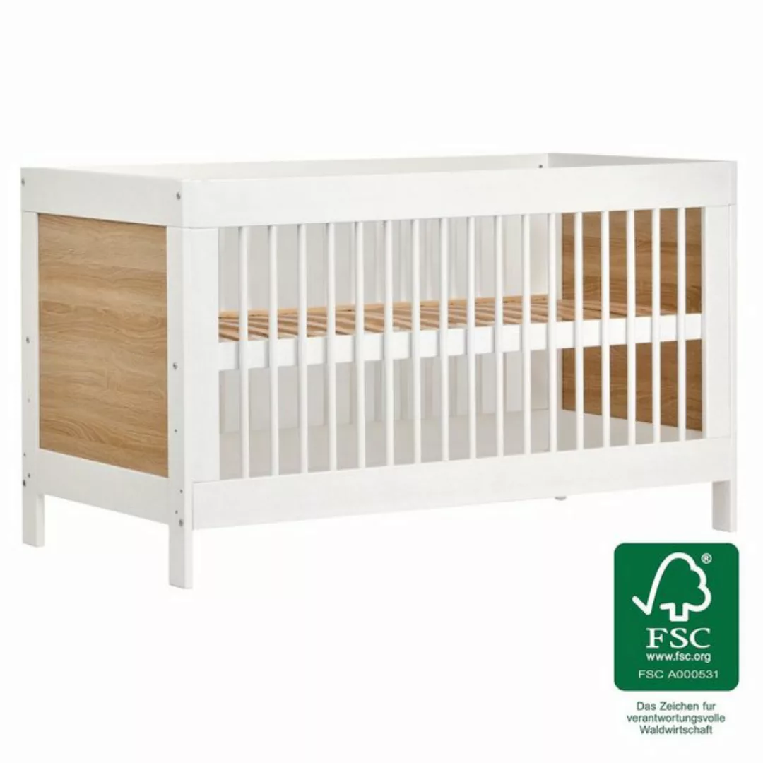 jonka Babybett Erwin - Weiß Eiche, Kinderbett 70 x 140 cm - verstellbarer L günstig online kaufen