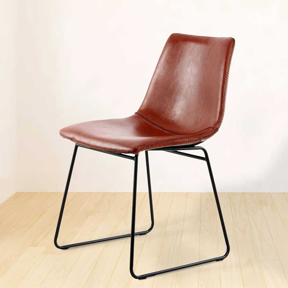 2 Stühle in Cognac Braun Kunstleder Metallgestell in Schwarz (2er Set) günstig online kaufen