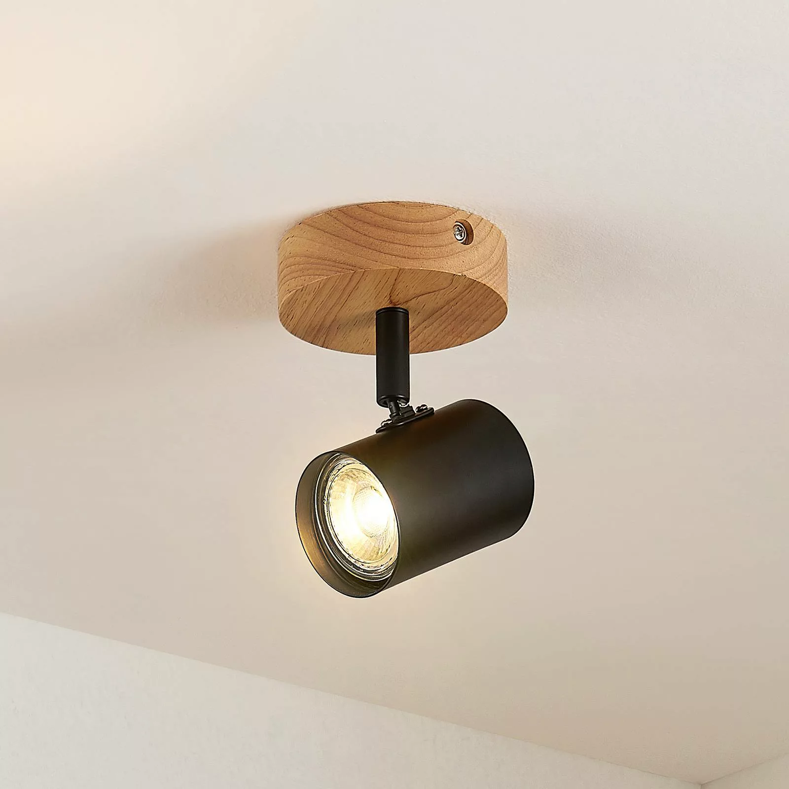 Lindby Wandspot Xiomara, 1-flammig, 9 cm hoch, Holz günstig online kaufen